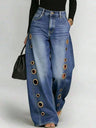 High-waisted, Loose-fitting Jeans With Metal Perforations