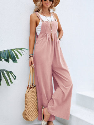 Solid Color Casual Pocket Jumpsuits