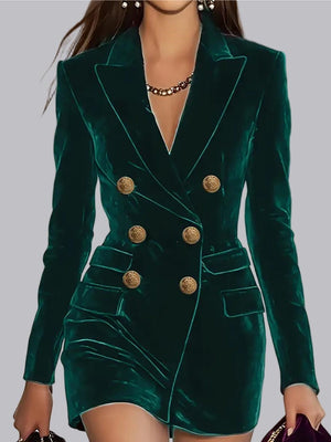 Velvet Thickened Long Sleeve Double-breasted Grace Profession Suit Dress