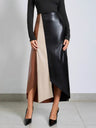 PU Color Matching High-waisted Hip-hugging Zipper Skirts