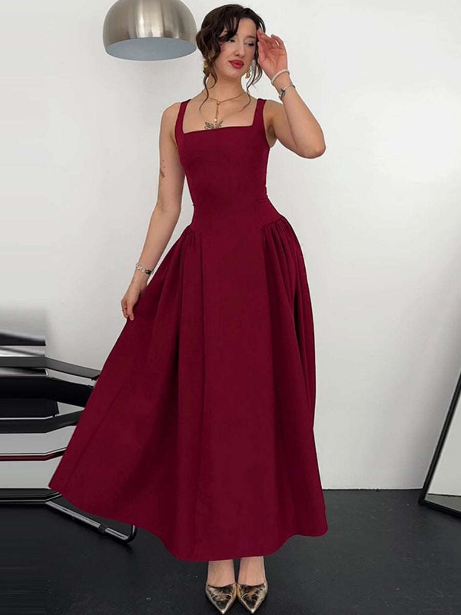 Liber Summer Women's Waist Solid Color Maxi Dresses