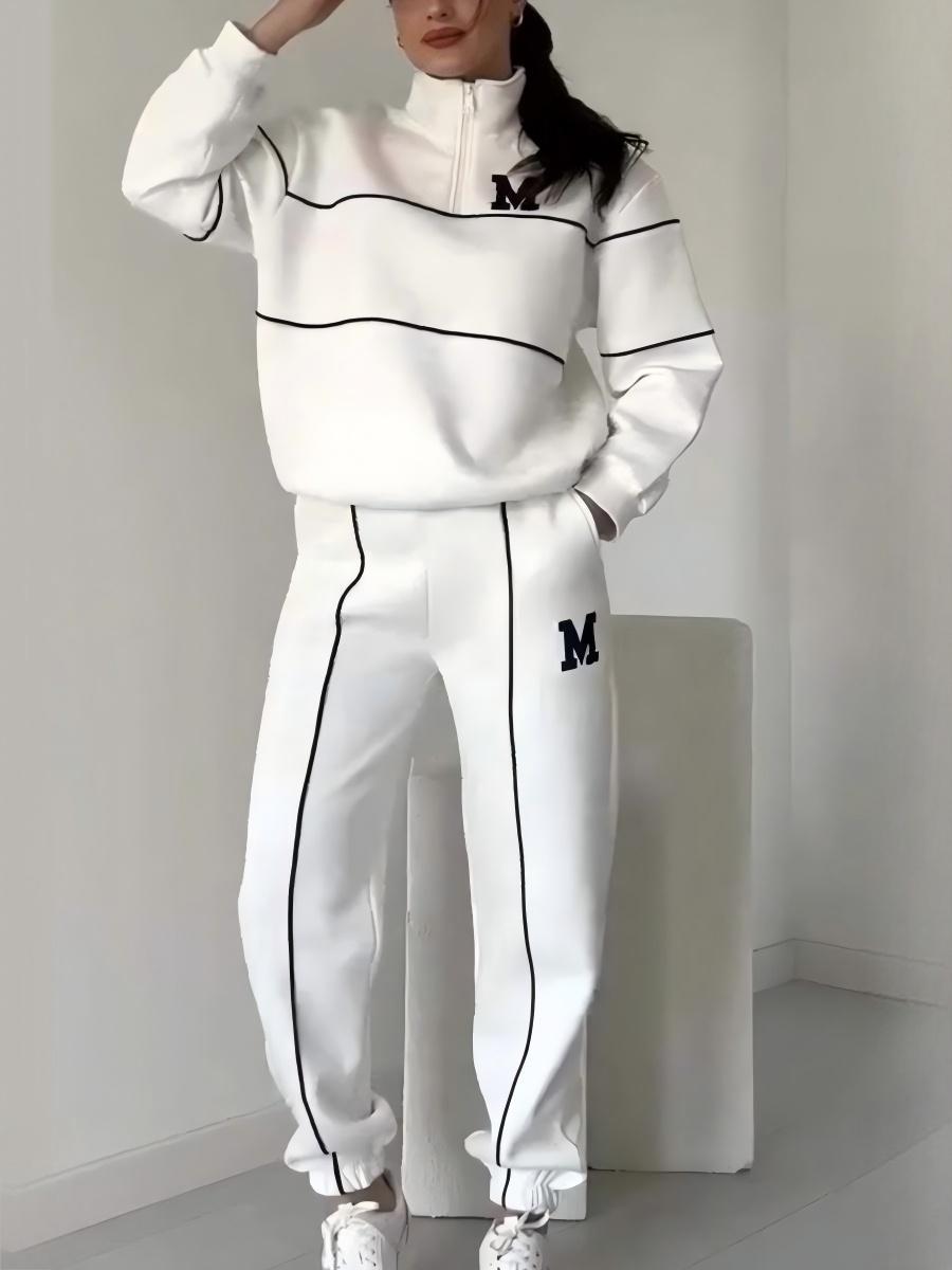 Letter Long-sleeved Hoodless Sweatshirt Pants Casual Sportswear Two-piece Set