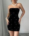 Black Sleeveless Off-shoulder Beading Tube Top Mini&Short Dresses