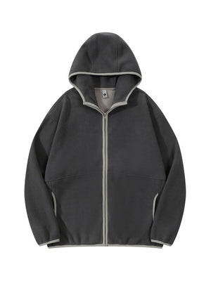 Fleece Contrasting Colors Plush Thickening Keep Warm Hooded Cardigan Jackets