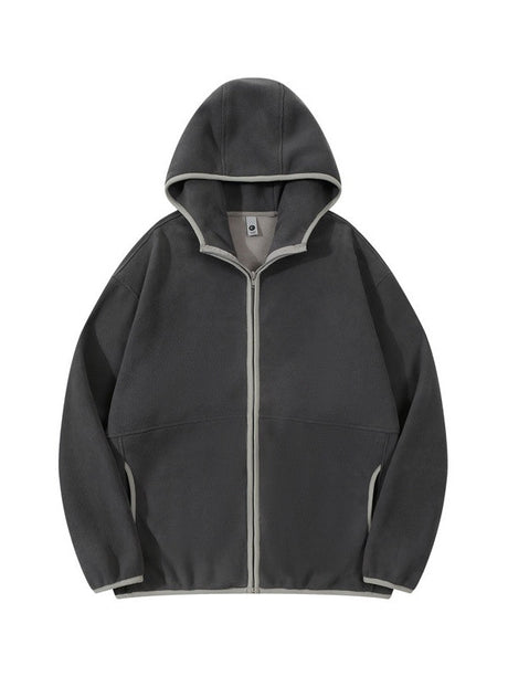 Fleece Contrasting Colors Plush Thickening Keep Warm Hooded Cardigan Jackets