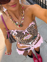 Bow Leopard Print Backless Sweet Tank Tops&Camis