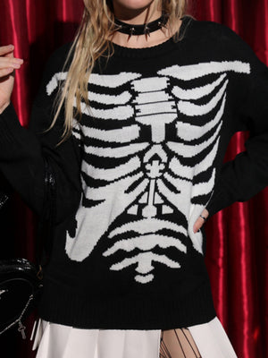 Liber Women's Tops Sweater Skull Long Sleeve Jacquard Autumn Pullover