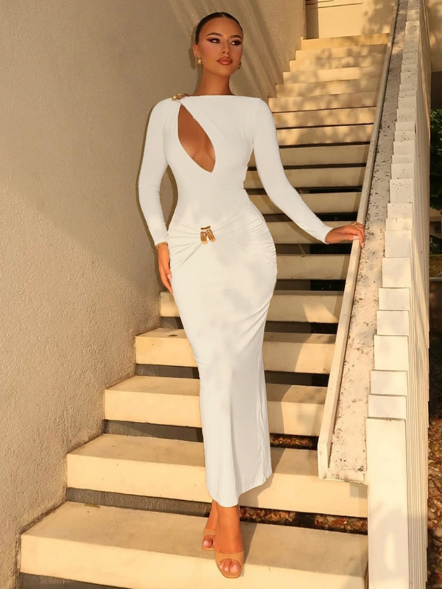 Women's Splicing Hollow Long sleeve Maxi Dresses