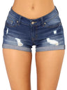 Denim Hole Flip-edge Slim-fit Shorts