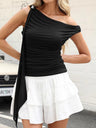 Double-layer Mesh Pleated Ribbon T-shirts