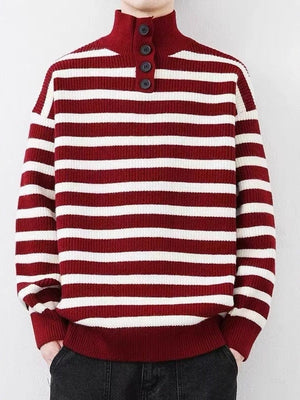 Contrasting Colors Stripes Thickening Red Turtleneck Sweater