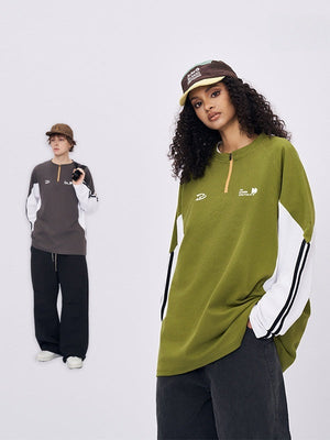 Liber Spring Neutral wear Zipper, Contrasting colors Letter T-shirts