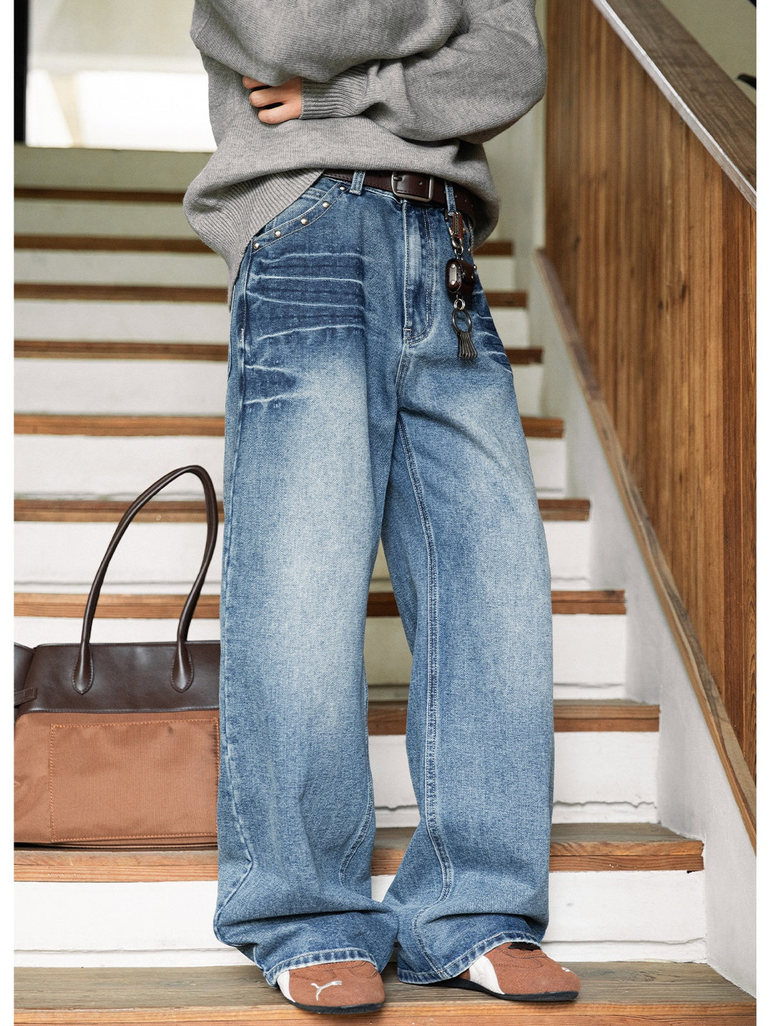 Liber Autumn Men's Pocket decoration Jeans