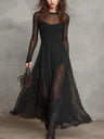 Splicing Solid Color Patchwork Long-sleeved Fishtail Maxi Dresses