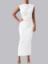 Robe maxi sans manches plissée coupe ajustée, couleur unie