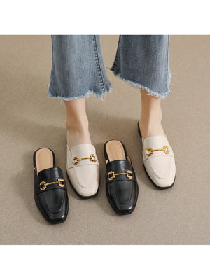 Liber Spring and Autumn Metal Buckle Holster Ladies Flat Shoes