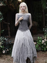 Textured Wool Knit Base Layer With Lace Sleeves