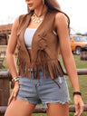 Imitation Suede Tassel Straps Sleeveless Vests