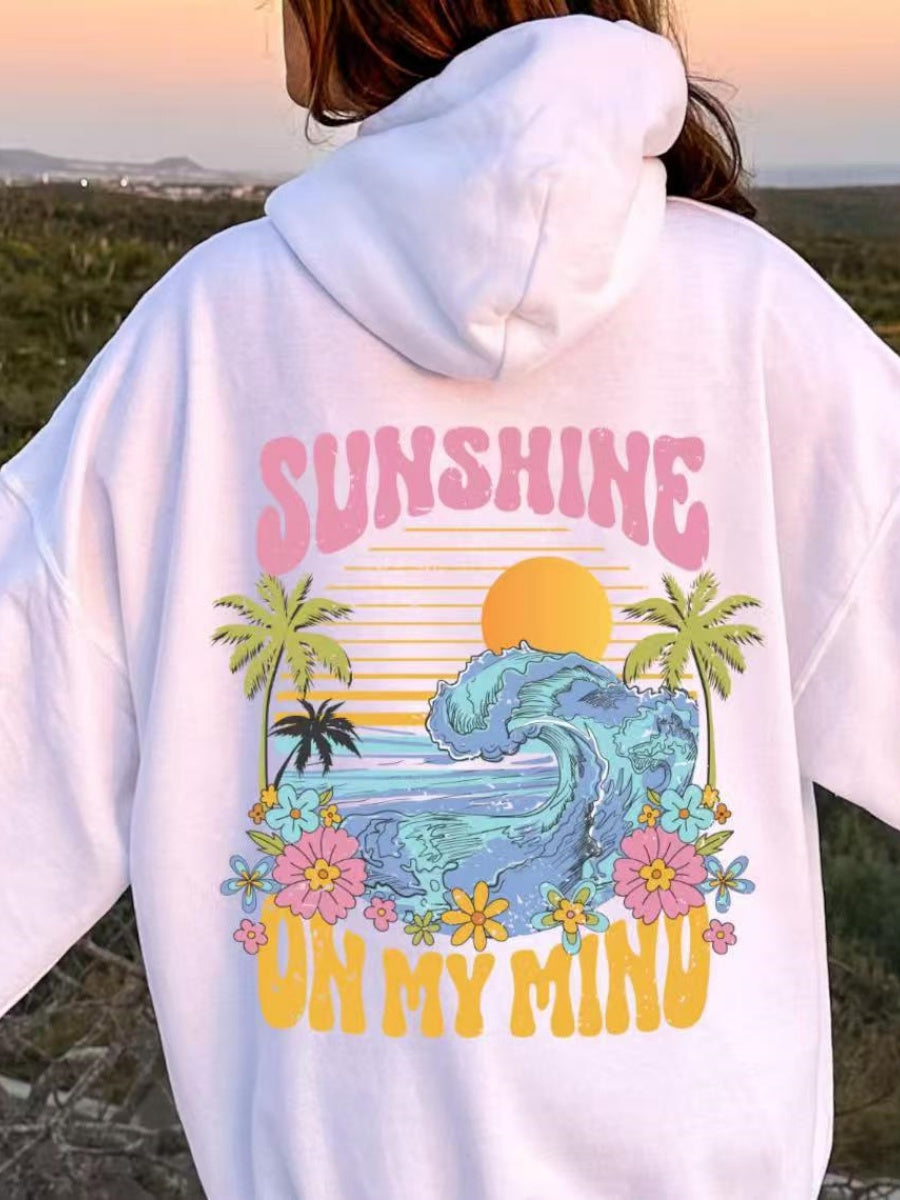 Dropped Shoulder Sleeves Fashion Sunlight Waves Printed Leisure Hoodies