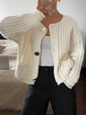 Three-button Pocket Round Neck Long Sleeve Cardigans