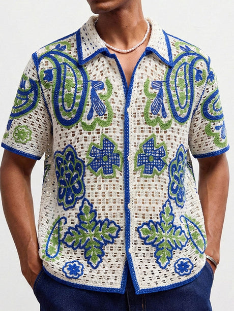 Hawaii Hollow Jacquard Knitting Vacation POLO Shirt
