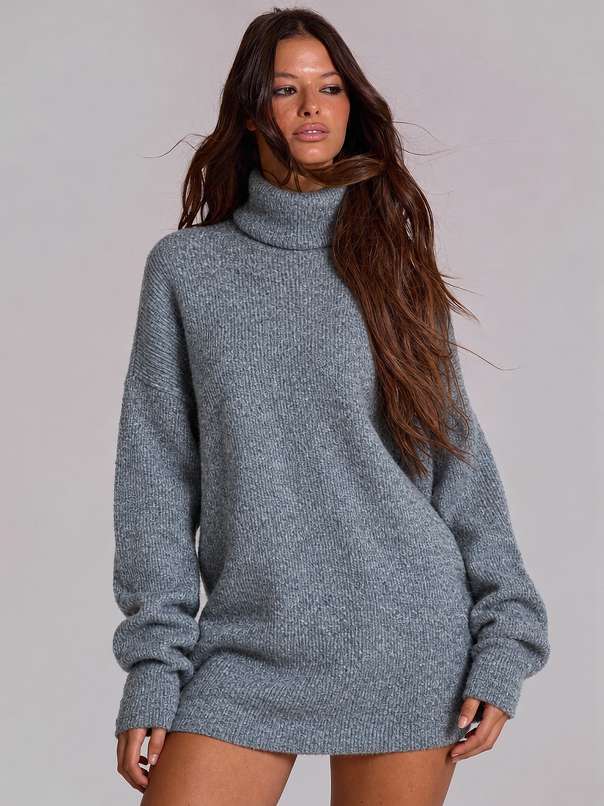 New Autumn/winter Women's High-neck Long-sleeved Knitted Long Sweater Top