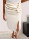 OL Attire Pleated Buttons Slit Skirts