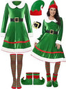 Christmas Velvet Dress Belt Striped Over-the-knee Socks Elf Hat Elf Costume Multi-piece Sets