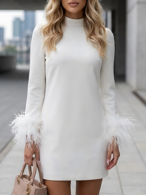 Robes courtes et mini à manches longues ornées de plumes et de fermeture éclair