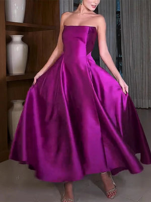 Liber Winter Women's Zipper Solid Color Tube top Maxi Dresses