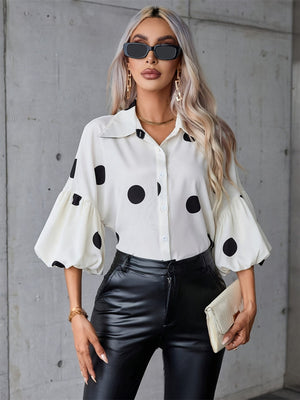 Polka Dots Splicing Balloon Sleeve Blouse