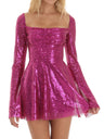 Sequins Bow Tie Long-sleeved Backless Mini&Short Dresses