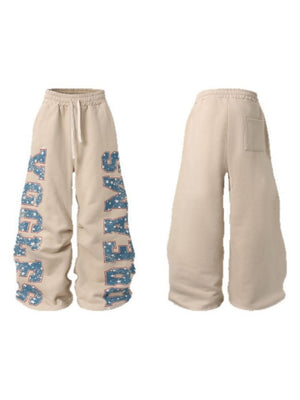 Star Letters Old Printed Machete Wide-leg Pants Plush Thermal Pants