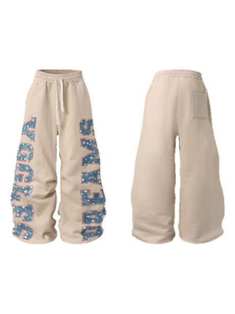 Star Letters Old Printed Machete Wide-leg Pants Plush Thermal Pants