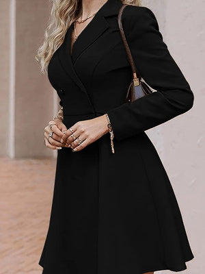 Solid Color Rayon Short Dress With Suit Collar