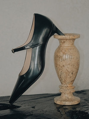 BIUCILI "Dark Night Muse" Pointed-Toe Mary Jane Elegant Low-Cut Black Flats