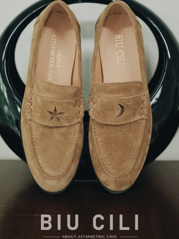 BIUCILI "Stars And Moon" Original Design Italian Classic Old Money Style Low-Heeled Suede Loafers