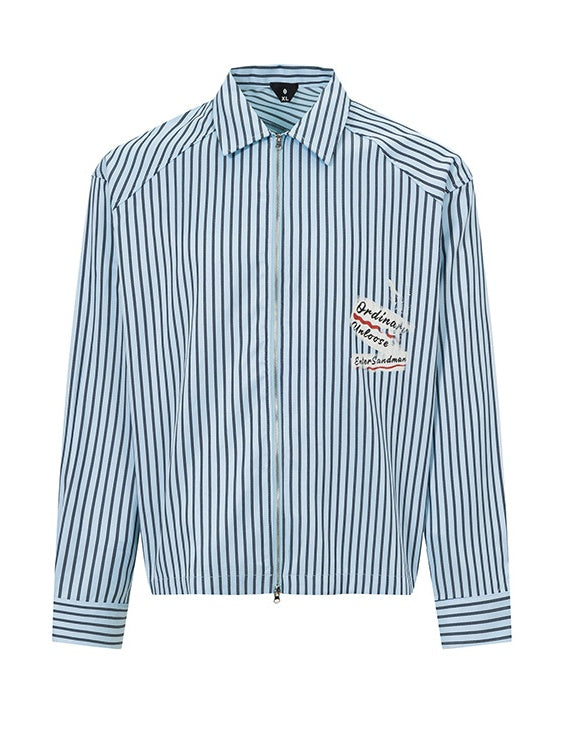 Cleanfit Lapel Stripes Printed Zipper Long-sleeved Shirt
