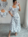 Floral Short Sleeve Square Collar Ruffle Vacation And Leisure Maxi Dresses