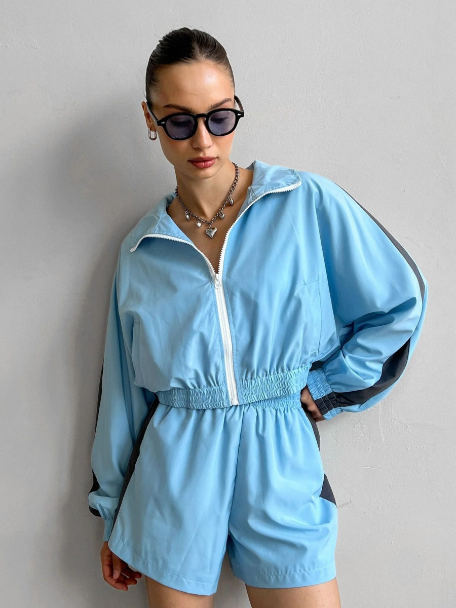 Liber Autumn women's contrast color block jacket long sleeve two piece suit