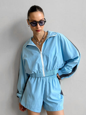 Liber Autumn women's contrast color block jacket long sleeve two piece suit