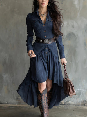 Suede High-waisted Maxi Dress With A Belt