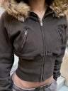 Waist Shaping Plush Patchwork Hoodies Zipper Jackets
