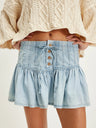 Denim Button Tie High-waisted A-line Pleated Skirt