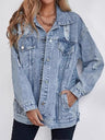 Loose-fitting Distressed Jeans Ripped Design Workwear Style Casual Jacket