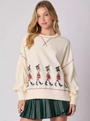 Christmas Soldier Sequined Sweatshirt Women's Long Sleeve Casual Pullover Top