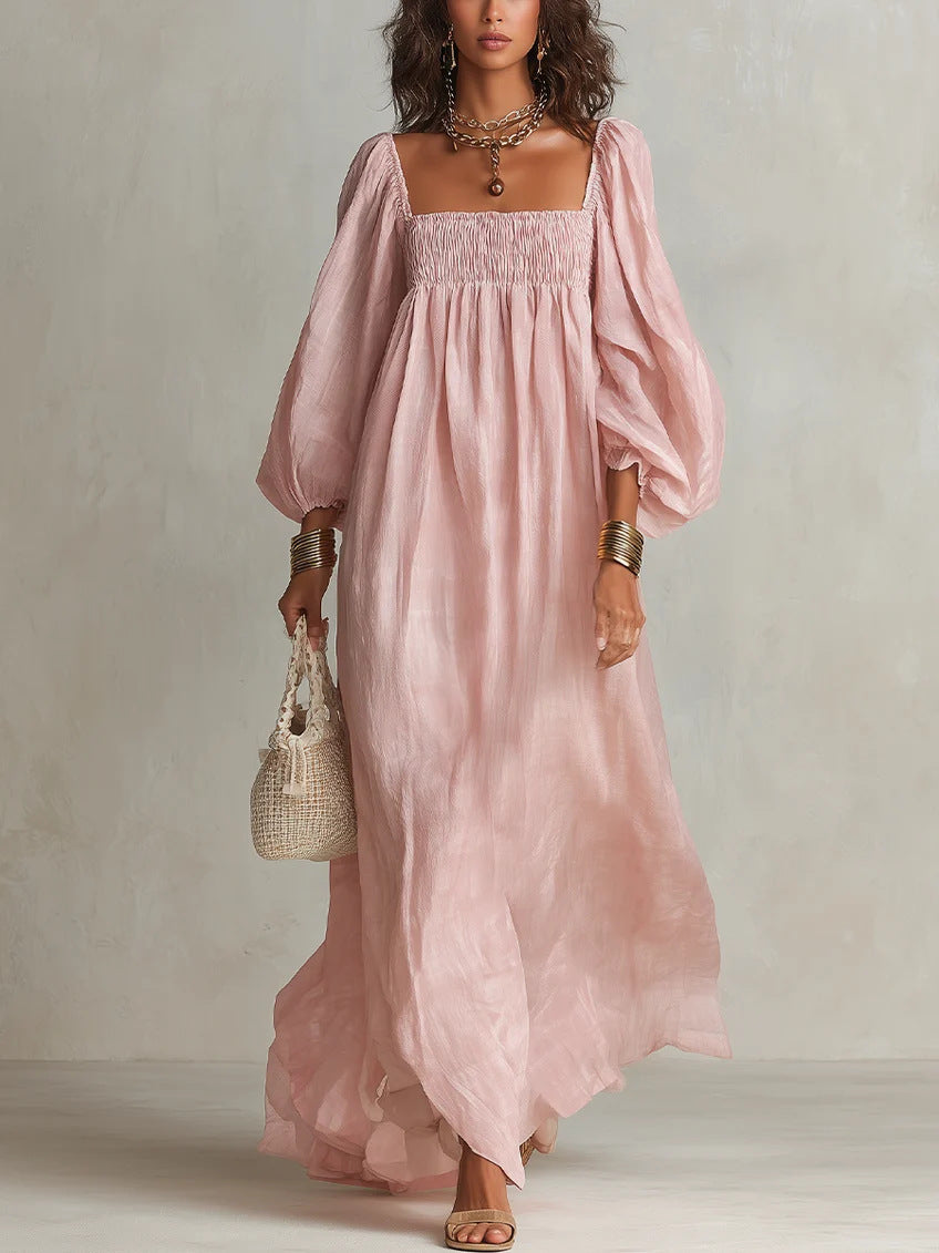 Elegant Long-sleeved Resort-style Loose Dress