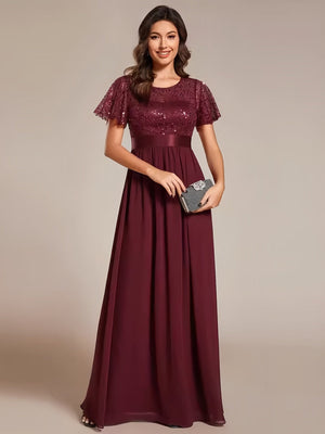 High Waist Sequins Spliced Long Dress