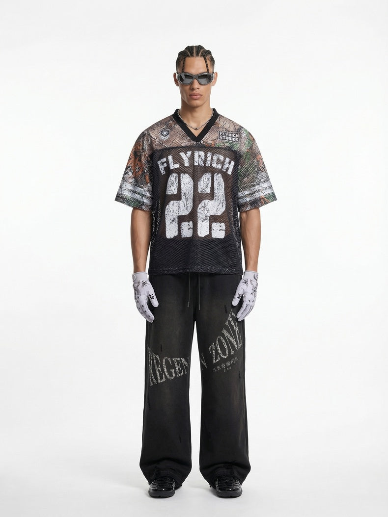 Camouflage Patchwork Baseball Hollow Out Breathable T-shirts