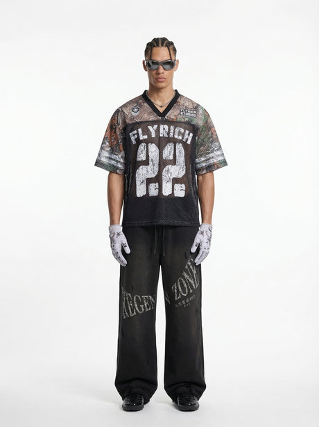 Camouflage Patchwork Baseball Hollow Out Breathable T-shirts